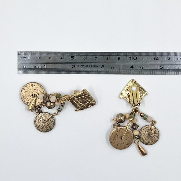 NWOT - Artisan BOHO Gold Tone Textured Dangle Clip-On Earrings - Picture 4 of 7